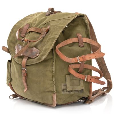 Romanian Military Canvas Backpack | Leather Straps, , large