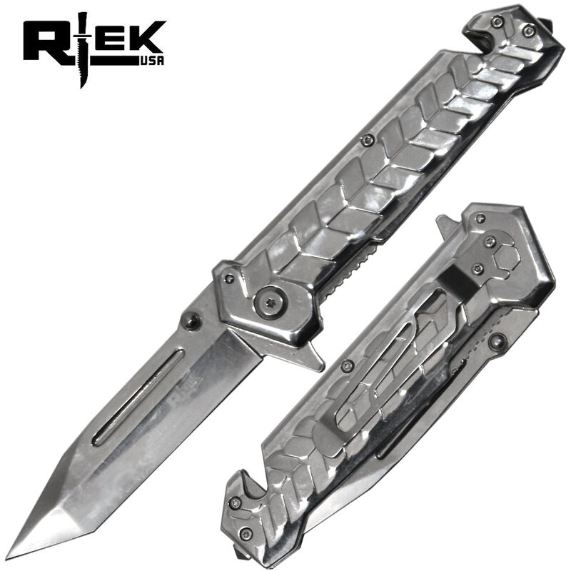 5" Rtek Silver Heavy Metal Tactical Tanto Folding Knife image number 0