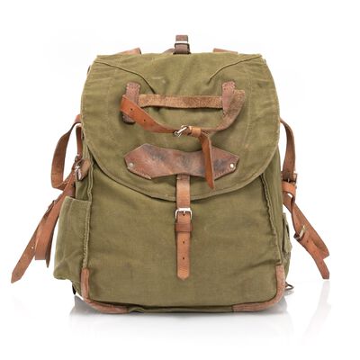 Romanian Military Canvas Backpack | Leather Straps