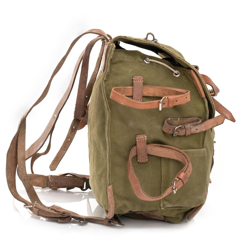 Romanian Military Canvas Backpack | Leather Straps, , large image number 2