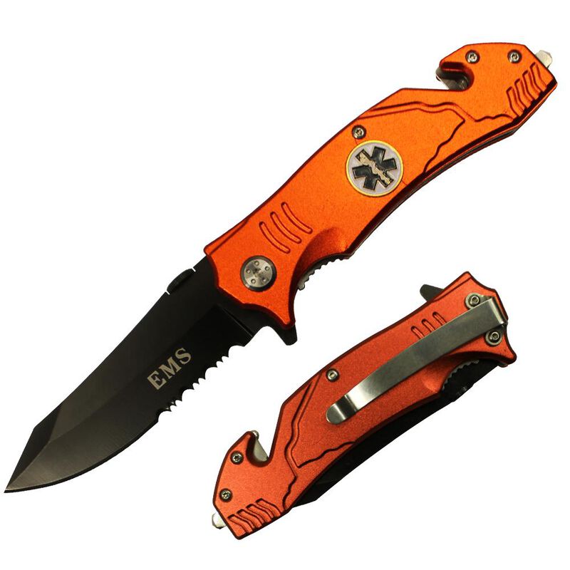 4.5" Blade Digital Orange EMS Knife w/Seat Belt Cutter & Glass Breaker image number 0